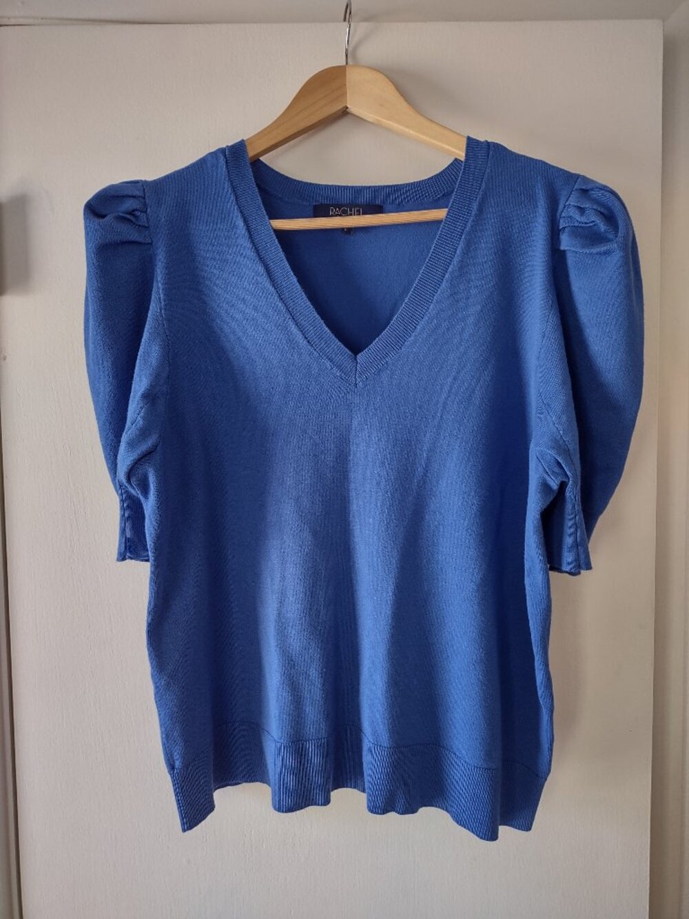 Rachel Rachel Roy Women’s XL Blue Puff Sleeve V-Neck Knit Top Sweater